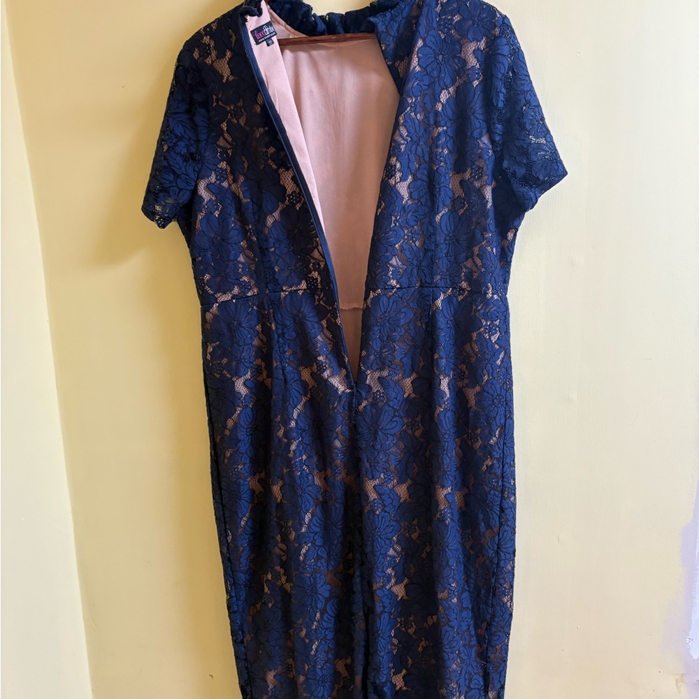 Lovedrobe Blue Lace Overlay Dress with Floral Embroidery Size 20 EUC - Picture 6 of 11